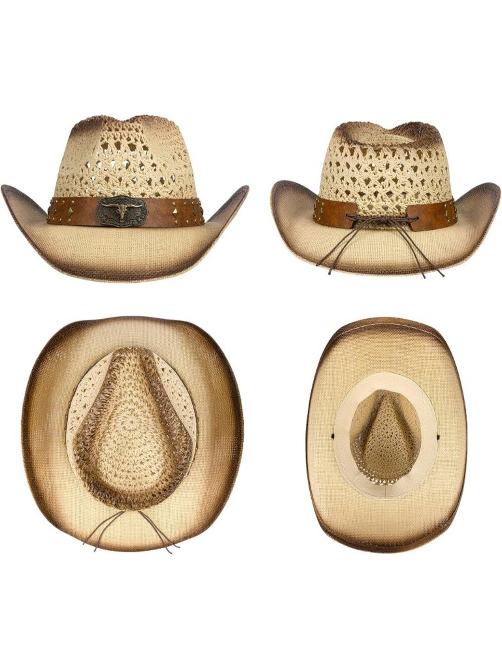 Men's Yellow&brown Comfortable High-quality Synthetic Straw Cowboy Hats - Picture 3 of 7